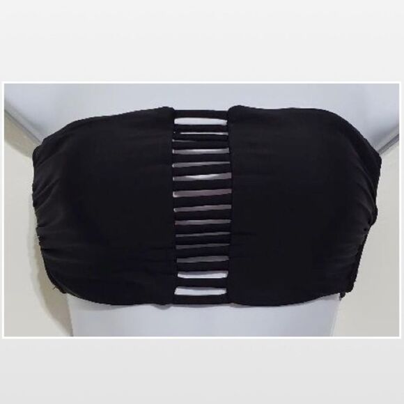 Xhilartion Swimwear Bikini Bandeau Top Womens Small Petite Black Bathing Suit - Picture 2 of 16